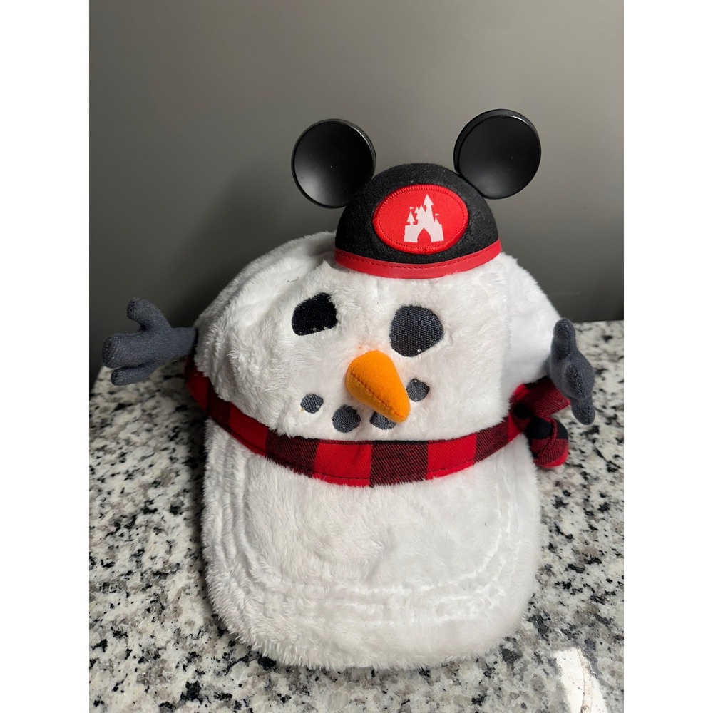 Disney‎ Parks Mickey Snowman Ear Hat Light Up Plaid Scarf Adult Size